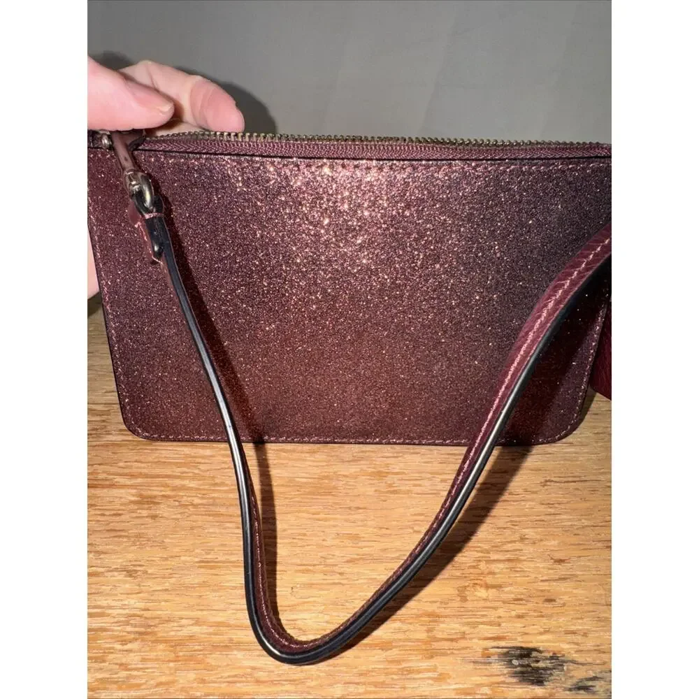 NWT Coach Glitter Small Wristlet Metallic Cherry Zip Pouch Clutch Wallet F64585